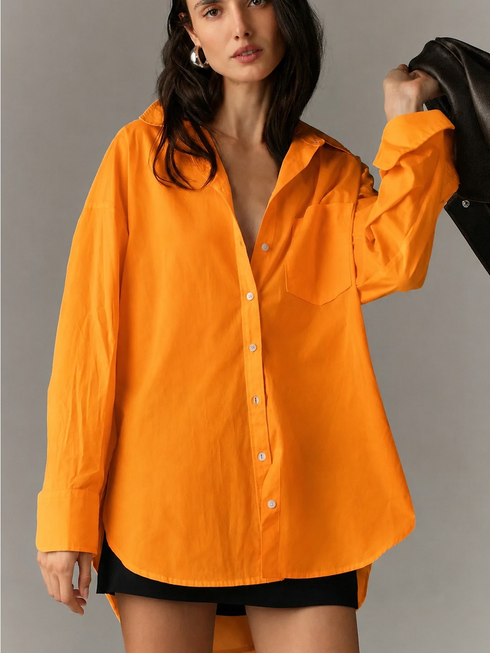 Anthropologie Maeve Oversized Button Down Top Size XS  Orange